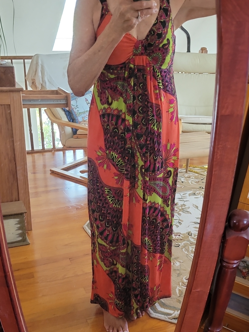 Emma & Michele Multicolor Floral Stretch In-Built Bra Maxi Dress Size M